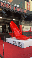 Giant red shoe display at Madrid cinema
