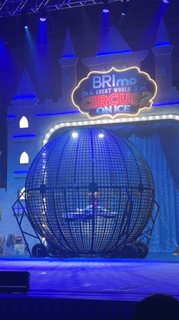 Globe of death, fire, ice, and penguins at Makassar circus show