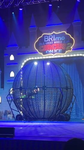 Globe of death, fire, ice, and penguins at Makassar circus show