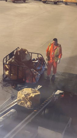 Baggage handling on a conveyor belt in Pudong