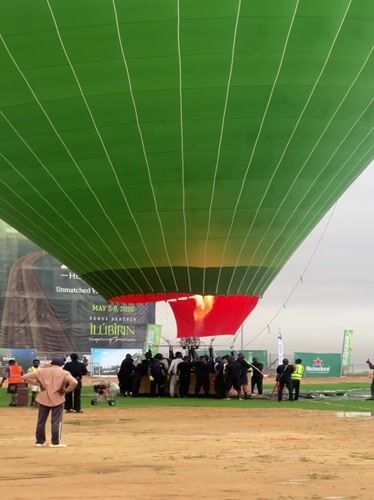 Heineken hot air balloon inflated in Lagos field