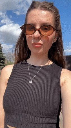 Woman takes selfie at war memorial in Klin, Russia