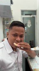 Office workers share meal during morning work session