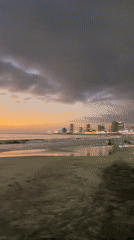 Sunset filmed along Iquique beach coastline in Chile