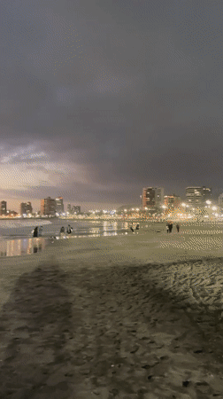 Sunset filmed along Iquique beach coastline in Chile