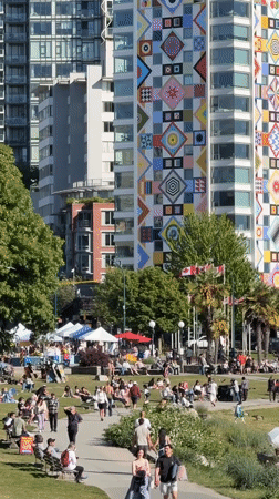 Sunny Vancouver morning captures everyday urban life across parks and streets