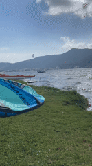Water sports activity documented at Florianópolis lagoon during windy afternoon