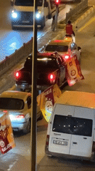 Galatasaray fans celebrate in Fethiye streets amid traffic
