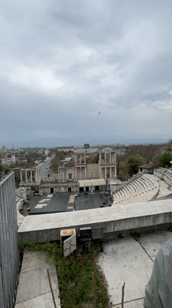 Tourist documents visit to ancient Plovdiv theater and Old Town