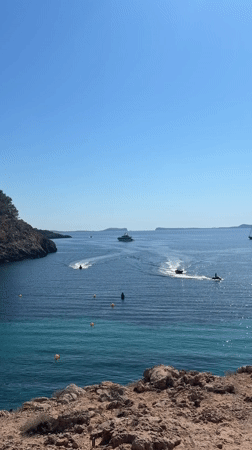 Sun-soaked afternoon along Sant Antoni's rocky Ibizan coastline