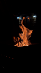 Evening fire pit observed at log cabin in Russia