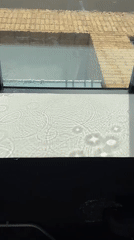 Rainstorm creates ripple patterns on London skylight