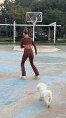Roller skating with a fluffy dog on a colorful Antalya court