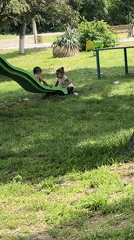 Children play on slide at Lozarevo playground