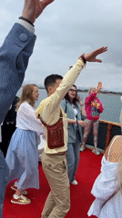 Group celebrates with boat dance party in Aksu, Turkey
