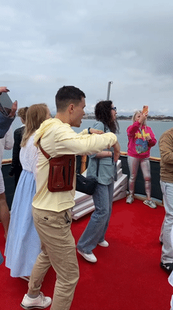 Group celebrates with boat dance party in Aksu, Turkey