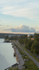 Evening leisure activities captured along Votkinsk waterfront promenade