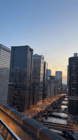 Evening cityscape views captured across Chicago during twilight hours