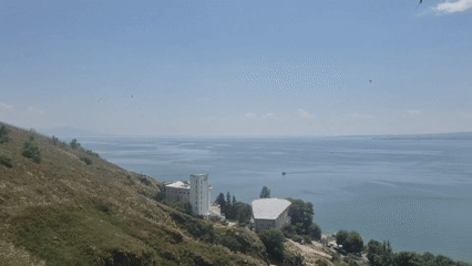 Sevanavank monastery and Lake Sevan on a clear morning