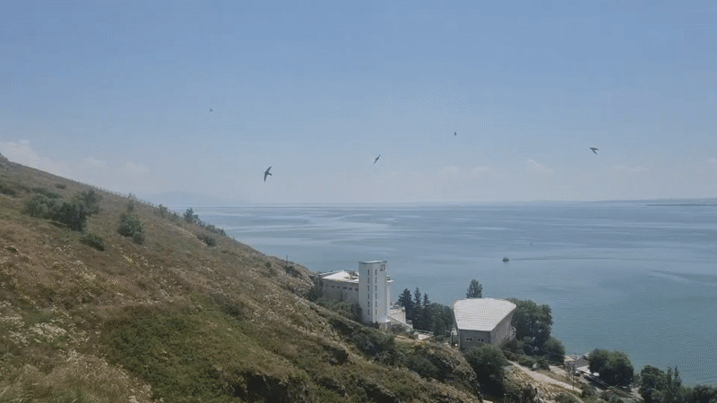 Sevanavank monastery and Lake Sevan on a clear morning