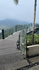 Misty mountain walkway captured in Kintamani, Indonesia