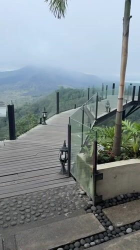 Misty mountain walkway captured in Kintamani, Indonesia