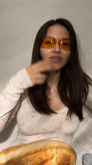 Woman records video message in Murino, Russia