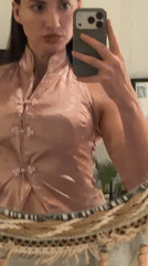 Pink satin dress selfie session in a Sharm El Sheikh hotel room