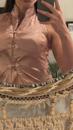 Pink satin dress selfie session in a Sharm El Sheikh hotel room