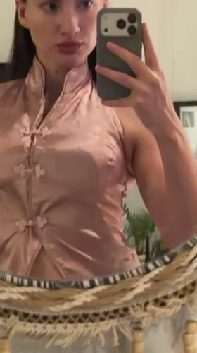 Pink satin dress selfie session in a Sharm El Sheikh hotel room