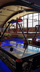 Indoor amusement park operations documented with multiple attractions active