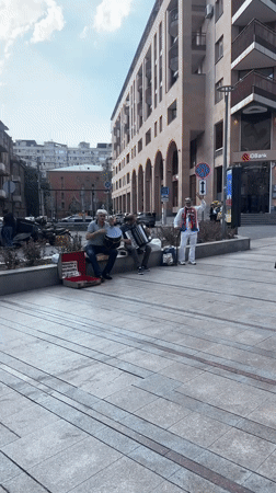 Busy afternoon on a central Yerevan pedestrian street
