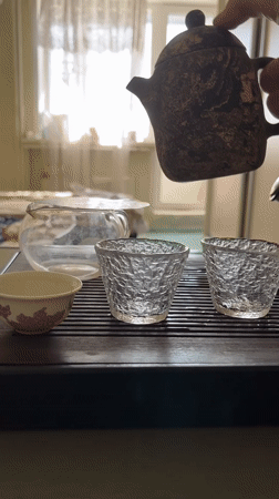 Gongfu-style shu puer session with brick tea and full setup