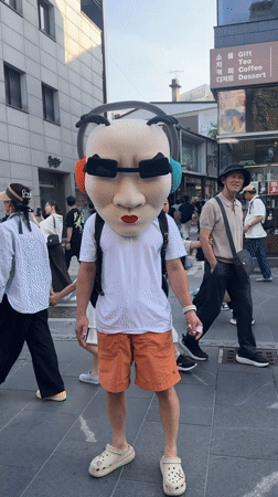 Masked street performer spotted in Seoul wearing distinctive costume