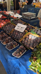 Fresh produce fills a busy Alanya market stall