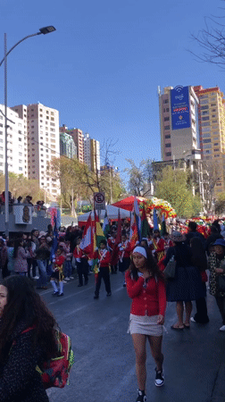 Patriotic street parade winds through central La Paz