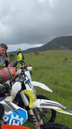 Dirt bikers enjoy mountain views near Bor, Bulgaria