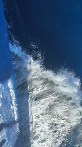 Boat passenger records ocean footage showing wake foam