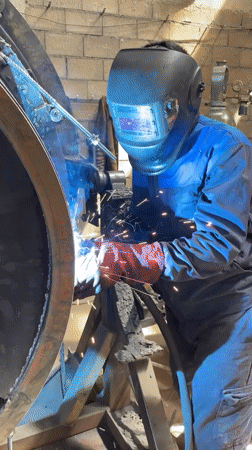 Metalworker conducts welding, grinding operations at Montenegro workshop