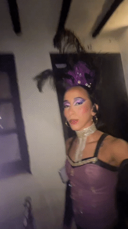 Elaborate carnival costume and makeup on the streets of Porlamar