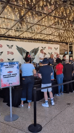 Wing eating and seltzer pong tournament draws a crowd in Las Vegas