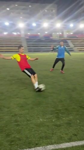 Evening soccer practice session recorded in Astana, Kazakhstan