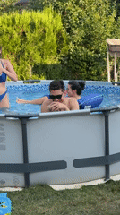 Backyard pool day in Bulgaria with barbecue and outdoor movie screening