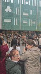 Steampunk street performers entertain families in Eindhoven public space