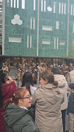 Steampunk street performers entertain families in Eindhoven public space