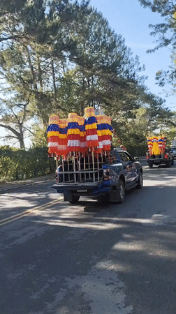 Decorated vehicle procession travels through Da Lat, Vietnam