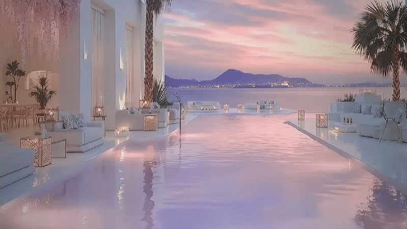 Luxury villa evening in Thủ Đức, pools and penthouse views