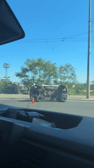 Car overturns in median, emergency response in Burgas