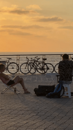 A busy July afternoon along the Tel Aviv waterfront