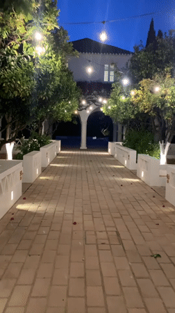 Evening illumination captured at Olhão architectural complex
